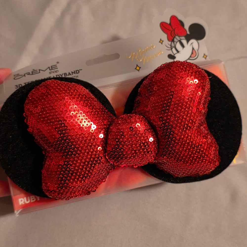 NEW The Creme Shop Disney Minnie Mouse 3D Teddy Headyband Ruby Red Sequin